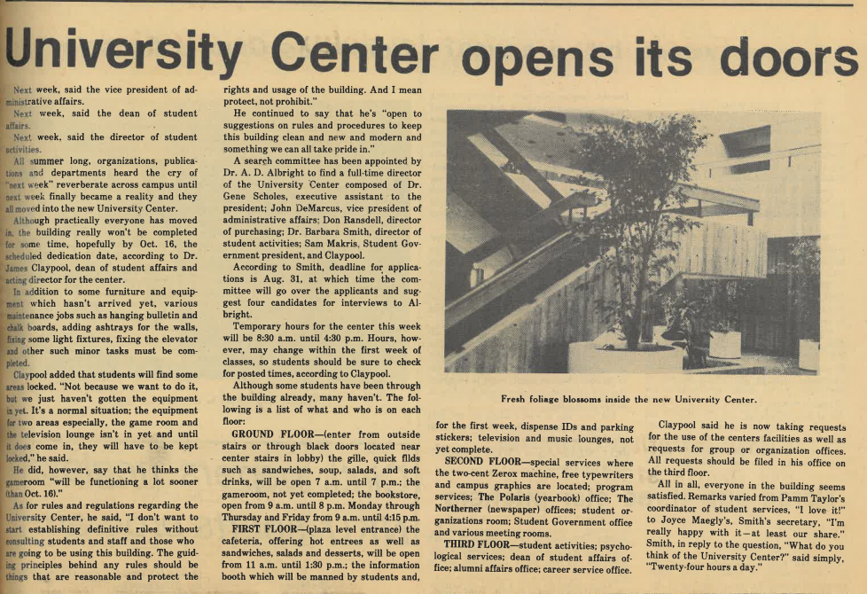 FLASHBACK FRIDAY: University Center opens its doors— Aug. 26, 1977